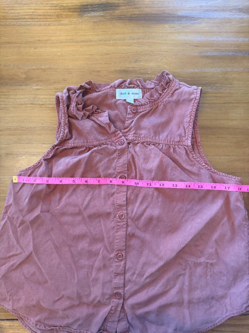 Cloth & Stone Rust Lyocell Ruffle Sleeveless Button Top Size S - Picture 6 of 7
